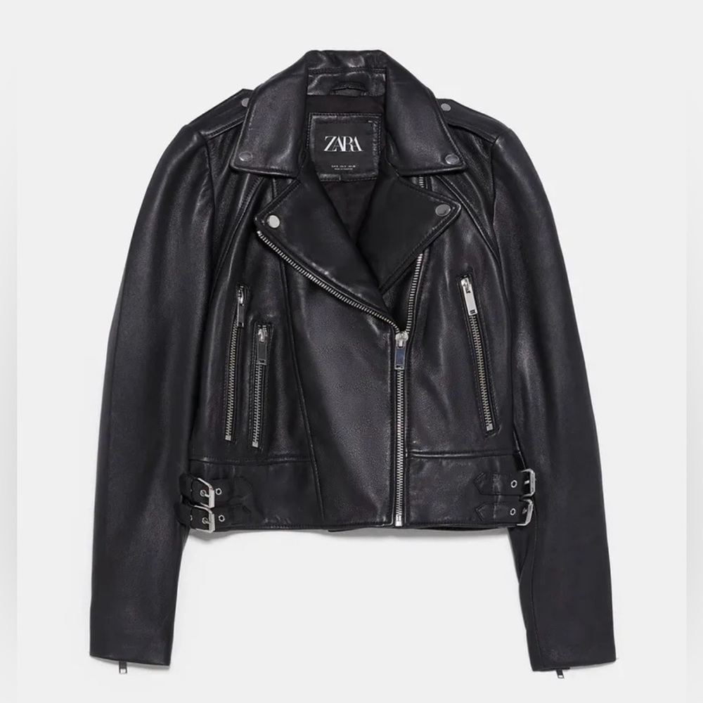 Zara Unisex Genuine Leather Biker Jacket Size S